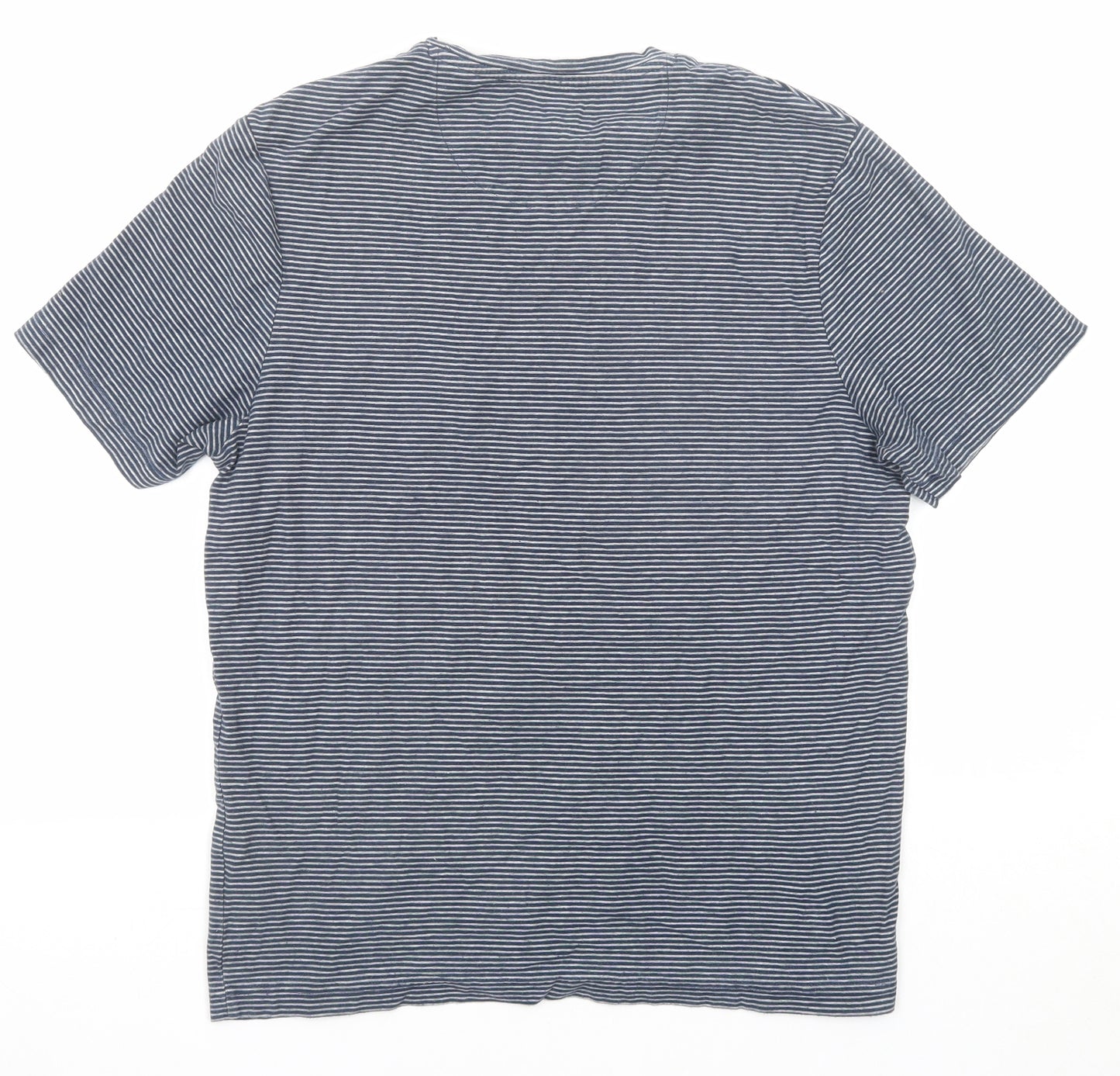 Farah Mens Blue Striped Cotton T-Shirt Size M Round Neck