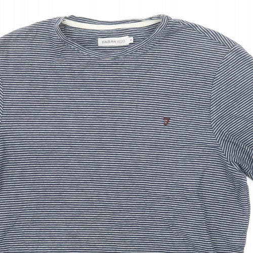 Farah Mens Blue Striped Cotton T-Shirt Size M Round Neck