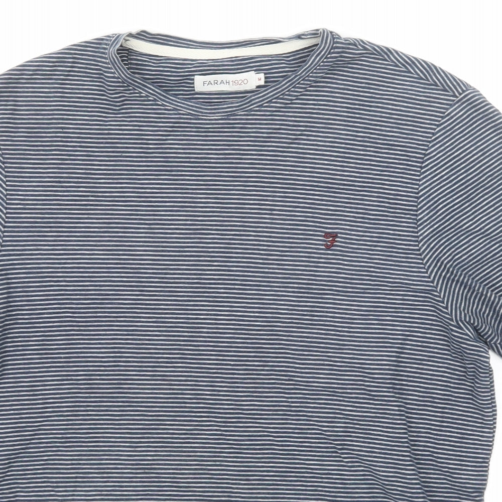 Farah Mens Blue Striped Cotton T-Shirt Size M Round Neck