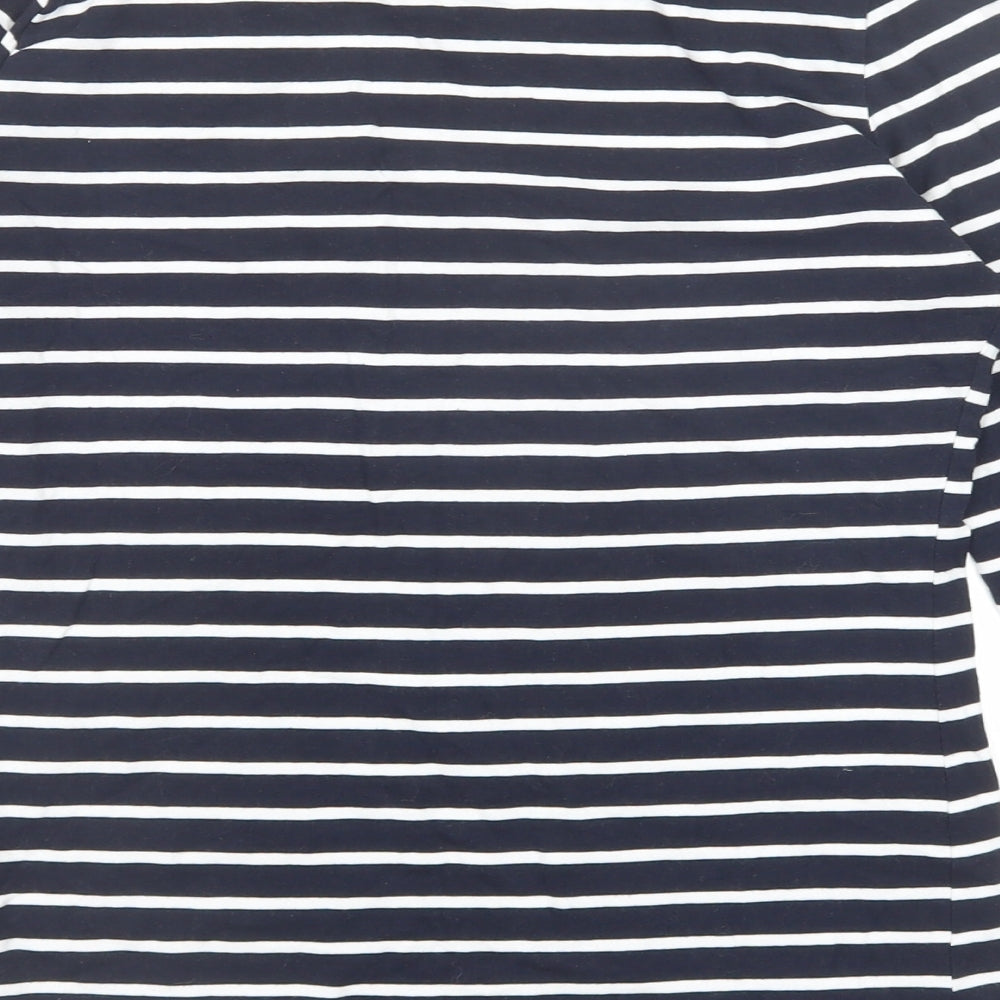 New Look Womens Blue Striped Cotton Basic T-Shirt Size 10 Round Neck