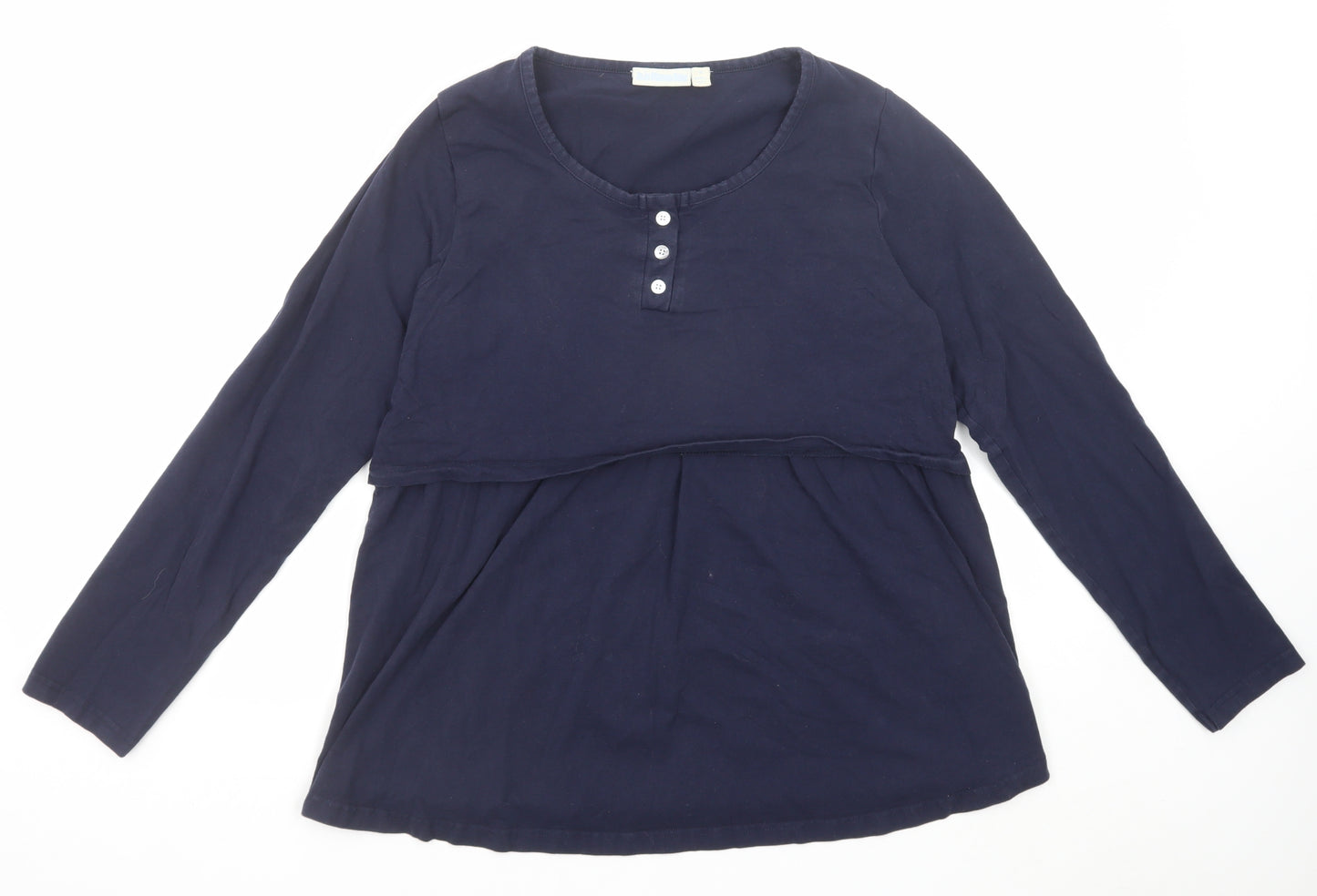 JoJo Maman Bébé Womens Blue Cotton Basic T-Shirt Size M Boat Neck