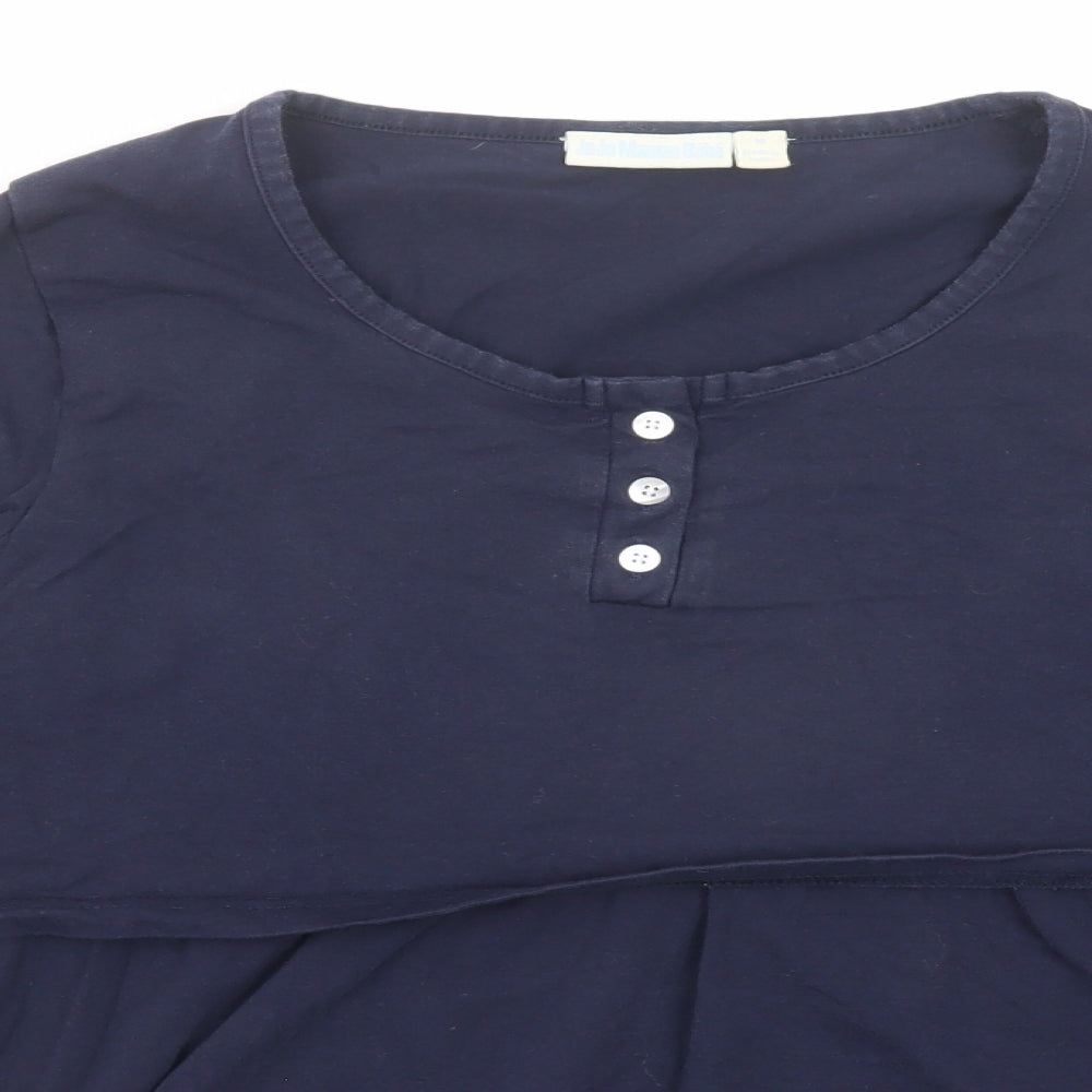 JoJo Maman Bébé Womens Blue Cotton Basic T-Shirt Size M Boat Neck