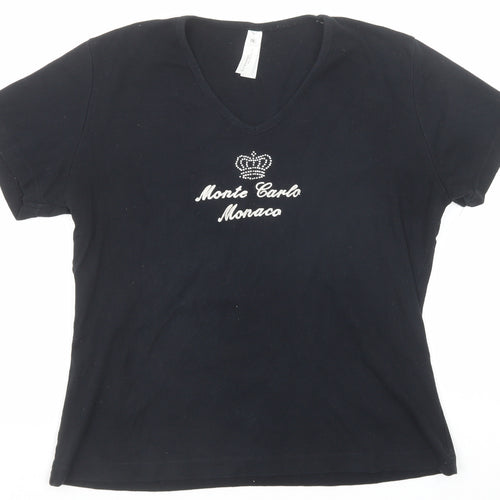 B&C Womens Black Cotton Basic T-Shirt Size XL V-Neck - Monte Carlo