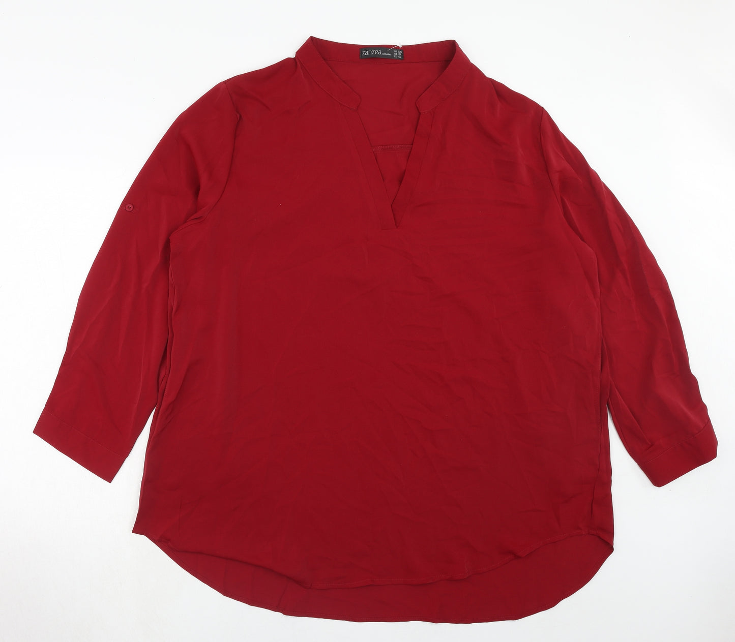 Zanzea Womens Red Polyester Basic Blouse Size 2XL V-Neck