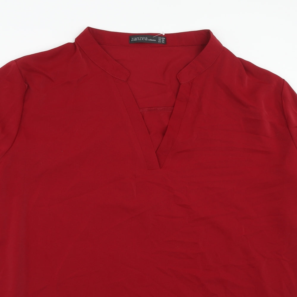 Zanzea Womens Red Polyester Basic Blouse Size 2XL V-Neck