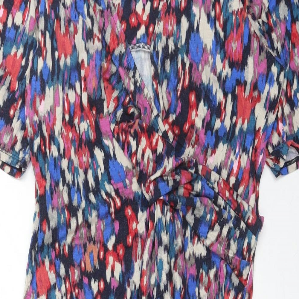 Monsoon Womens Multicoloured Geometric Viscose Wrap Dress Size 16 V-Neck Pullover