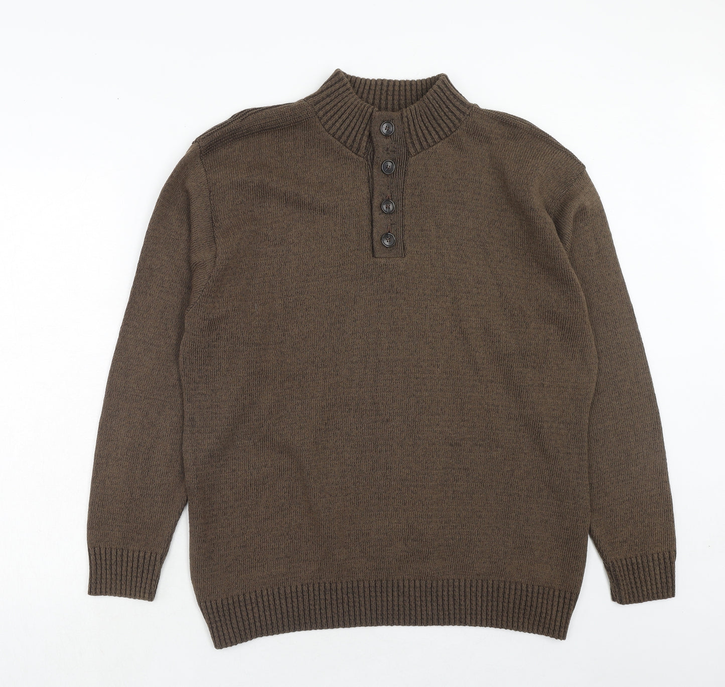 Carabou Mens Brown Round Neck Acrylic Pullover Jumper Size XL Long Sleeve