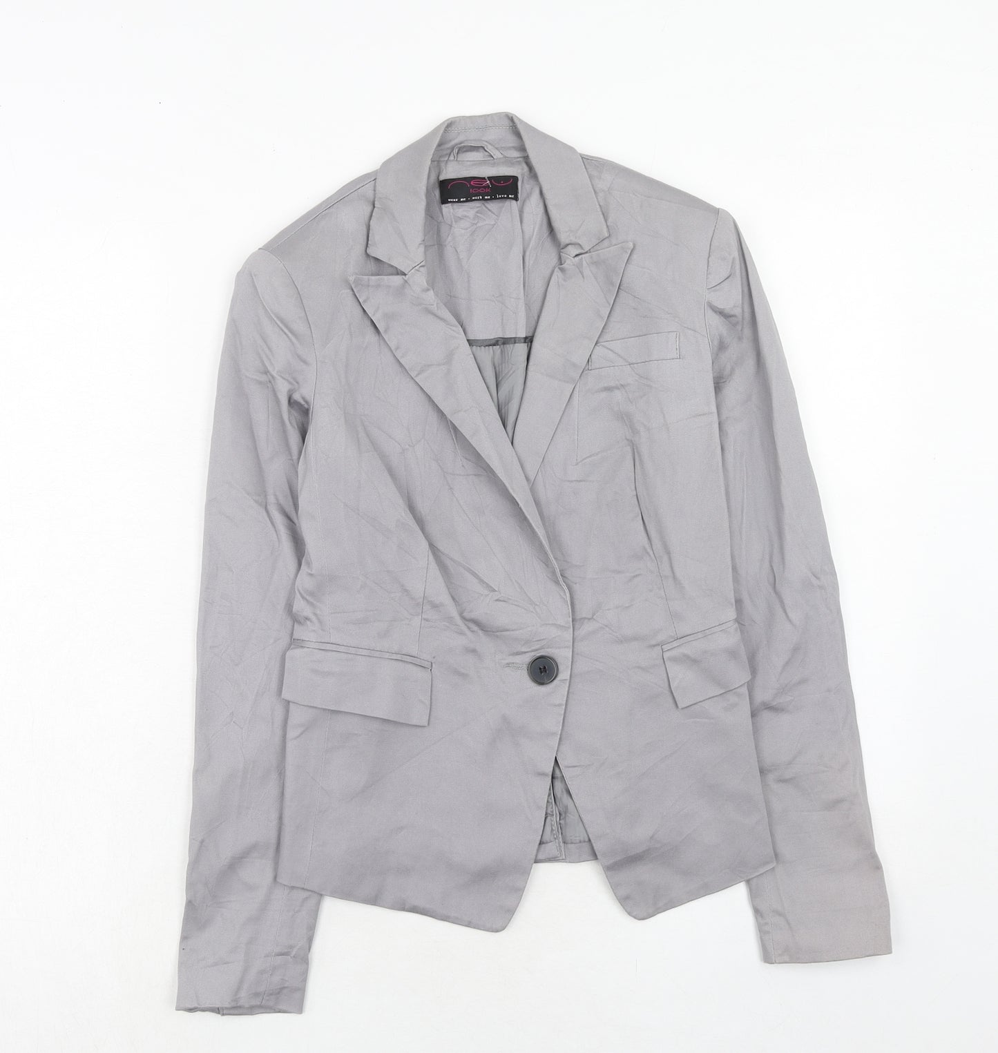 New Look Womens Grey Cotton Jacket Blazer Size 8