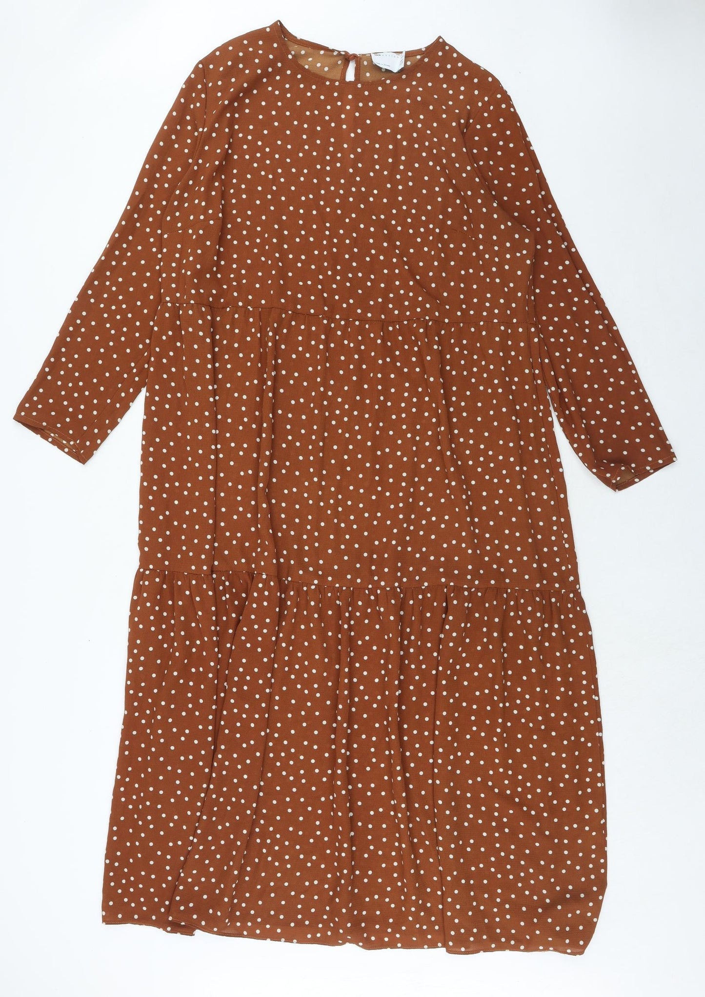 ASOS Womens Brown Polka Dot Polyester Maxi Size 20 Boat Neck Button - Tiered