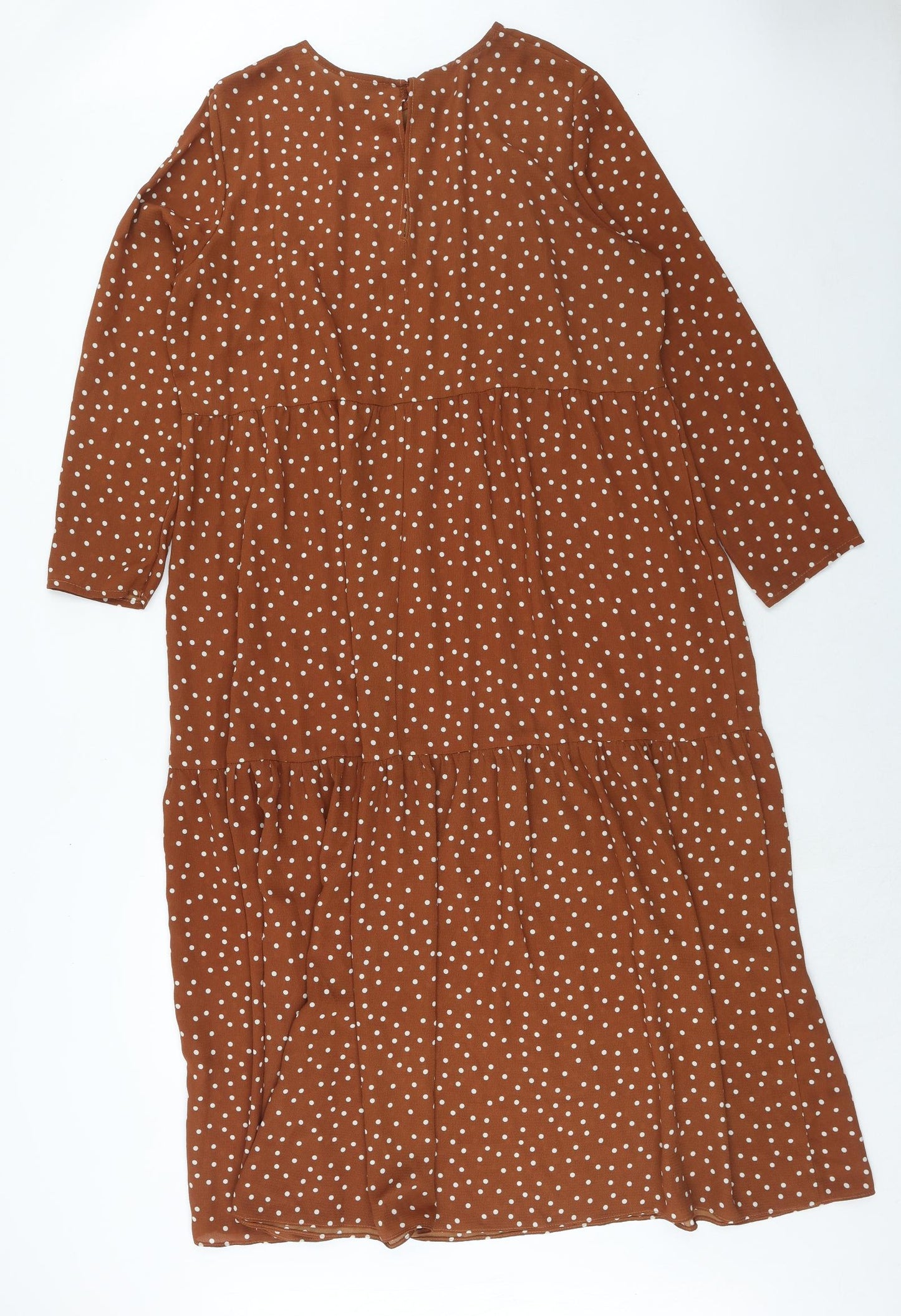 ASOS Womens Brown Polka Dot Polyester Maxi Size 20 Boat Neck Button - Tiered