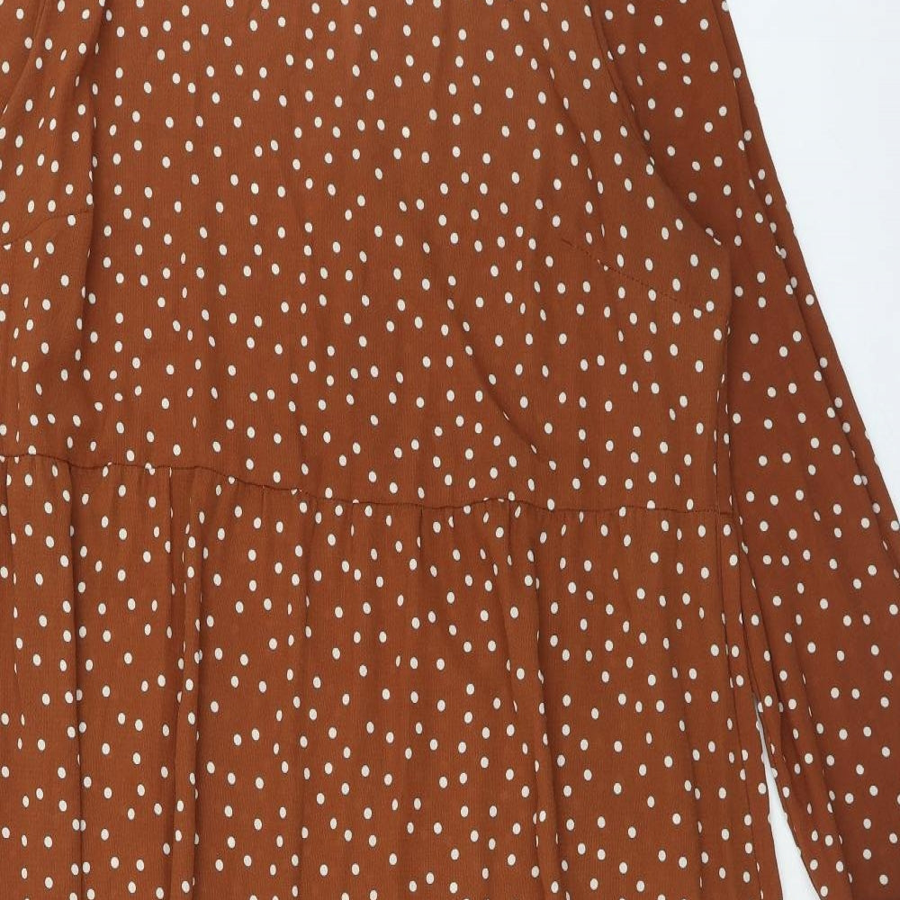 ASOS Womens Brown Polka Dot Polyester Maxi Size 20 Boat Neck Button - Tiered