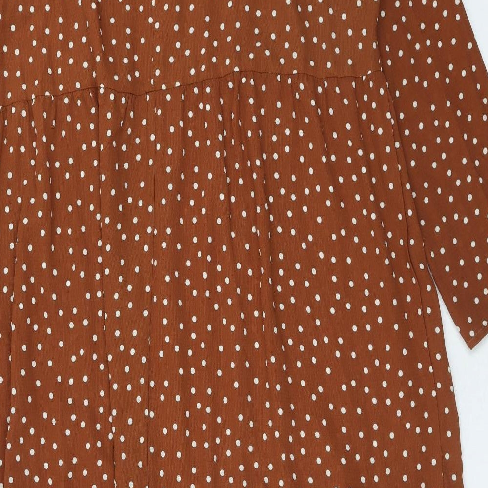 ASOS Womens Brown Polka Dot Polyester Maxi Size 20 Boat Neck Button - Tiered