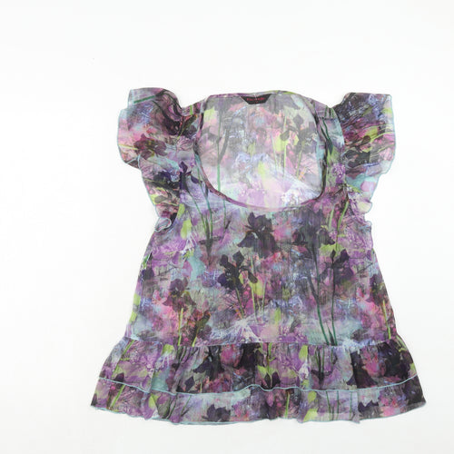 Miss Selfridge Womens Purple Geometric Polyester Basic Blouse Size 12 Scoop Neck