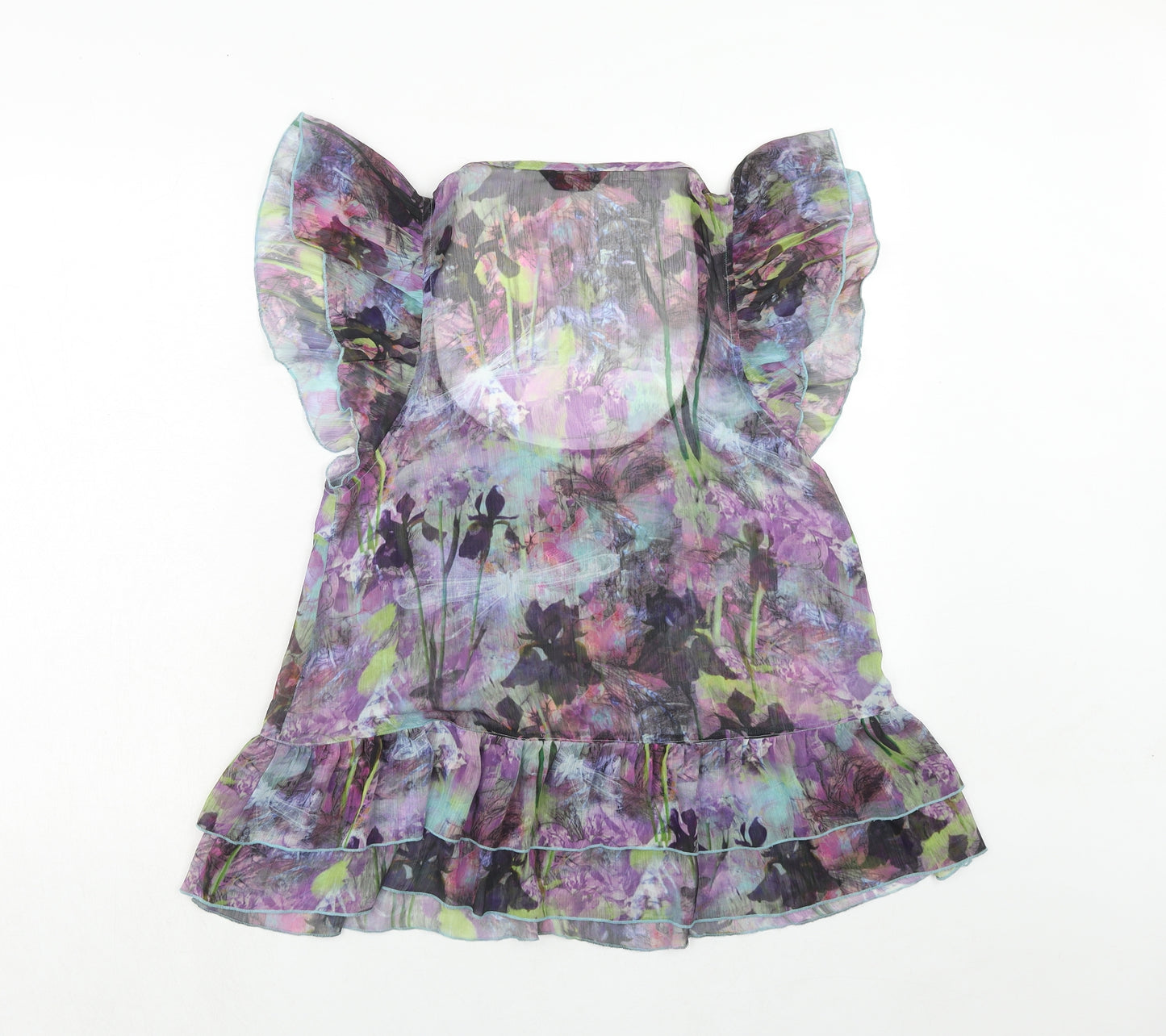 Miss Selfridge Womens Purple Geometric Polyester Basic Blouse Size 12 Scoop Neck