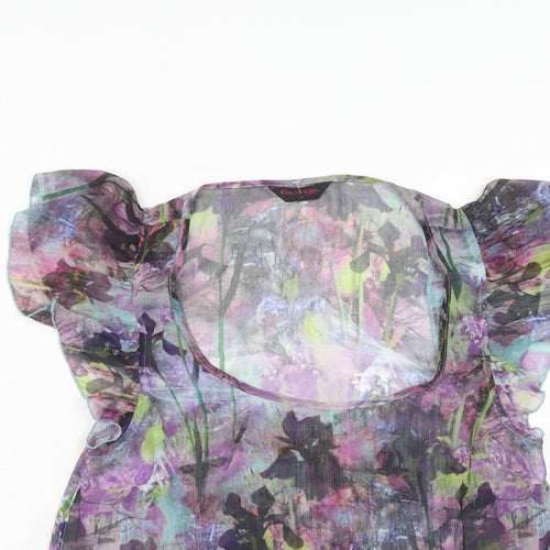 Miss Selfridge Womens Purple Geometric Polyester Basic Blouse Size 12 Scoop Neck