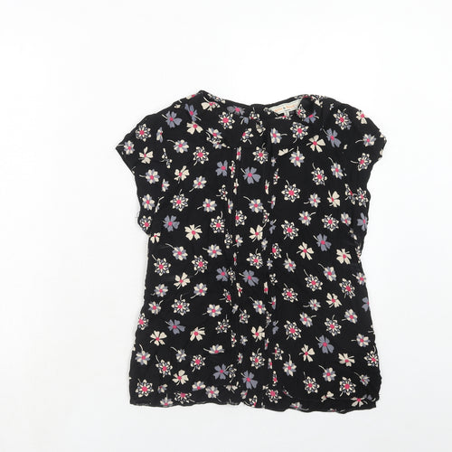 Billie & Blossom Womens Black Floral Viscose Basic T-Shirt Size 12 Round Neck