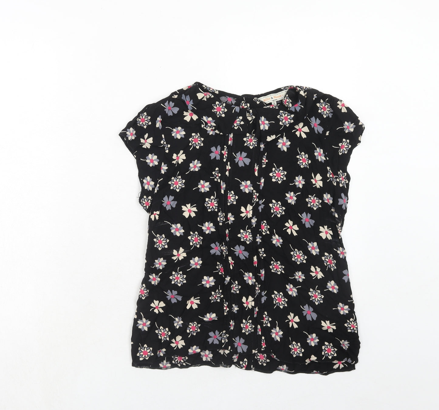 Billie & Blossom Womens Black Floral Viscose Basic T-Shirt Size 12 Round Neck