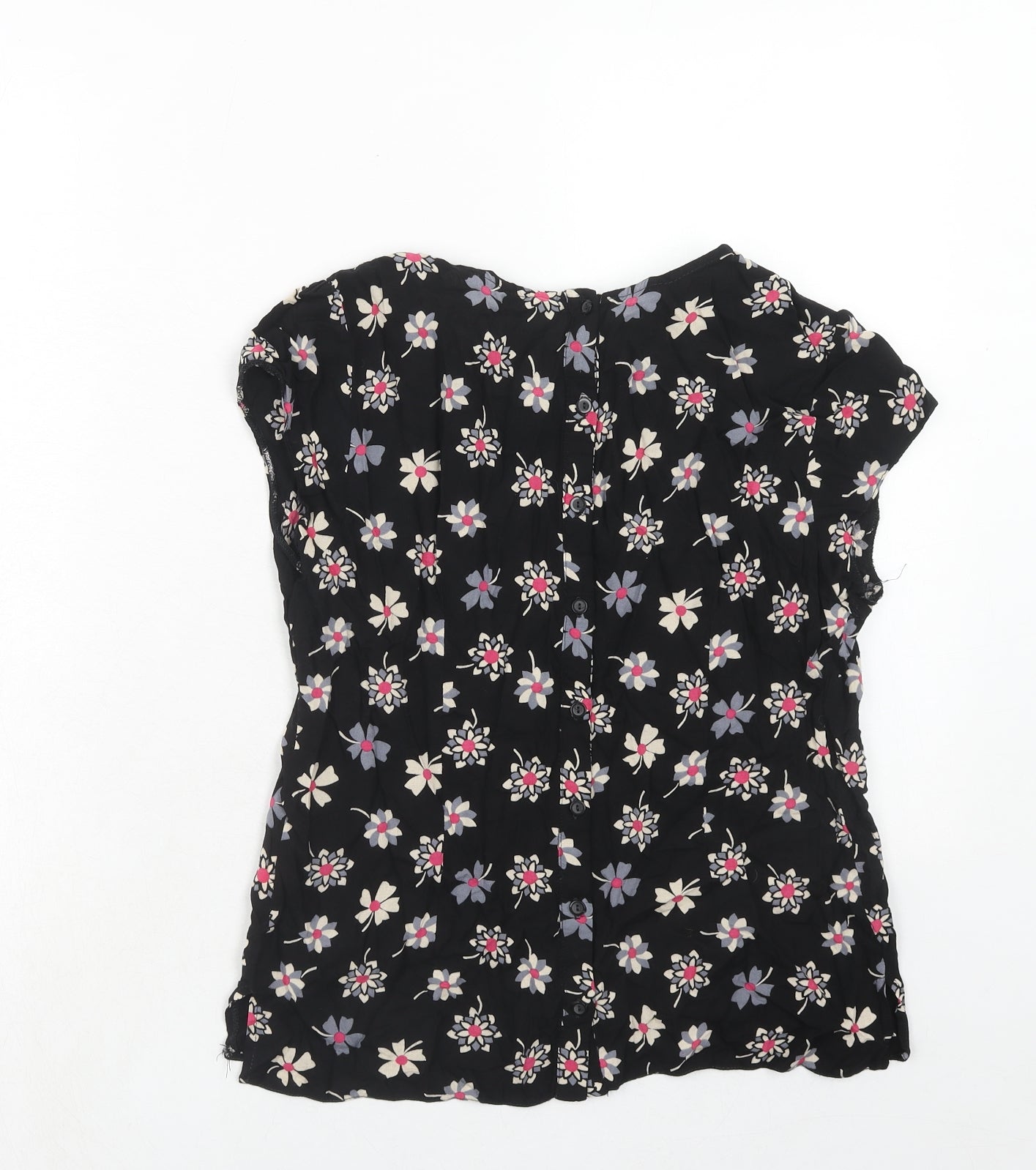 Billie & Blossom Womens Black Floral Viscose Basic T-Shirt Size 12 Round Neck