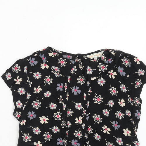 Billie & Blossom Womens Black Floral Viscose Basic T-Shirt Size 12 Round Neck