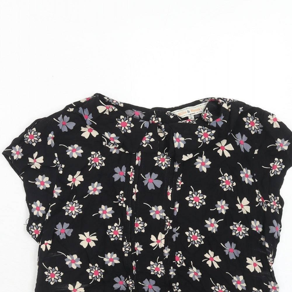 Billie & Blossom Womens Black Floral Viscose Basic T-Shirt Size 12 Round Neck