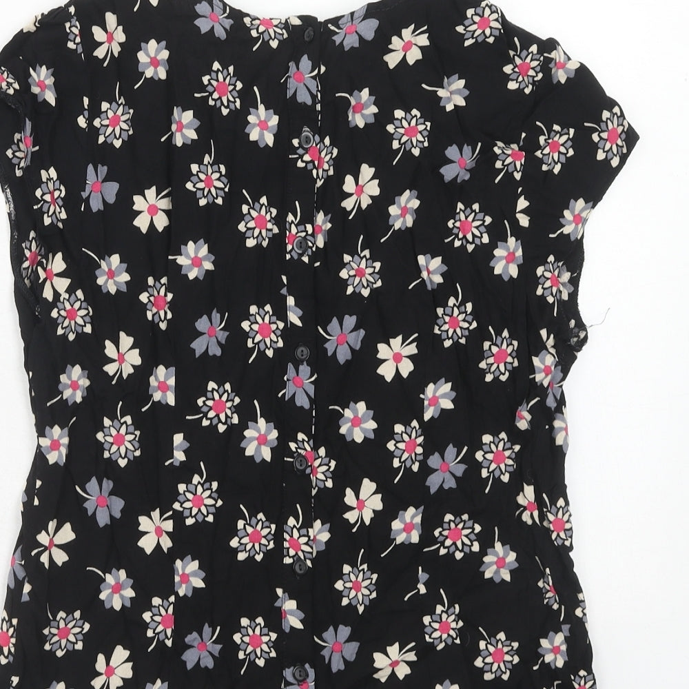 Billie & Blossom Womens Black Floral Viscose Basic T-Shirt Size 12 Round Neck