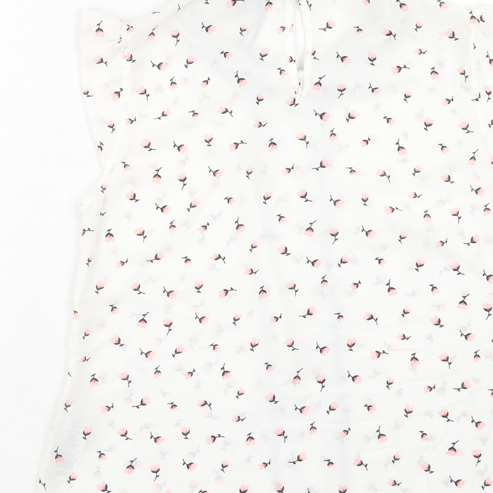 Billie & Blossom Womens White Floral Polyester Basic Blouse Size 12 Collared