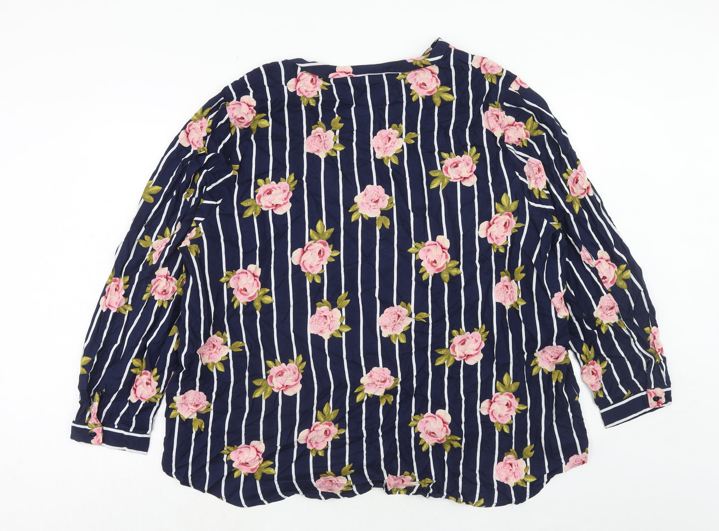 Anthology Womens Blue Striped Viscose Basic Blouse Size 30 V-Neck - Flower