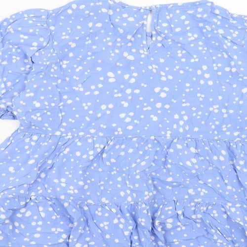 New Look Womens Blue Geometric Viscose Basic Blouse Size 14 Round Neck