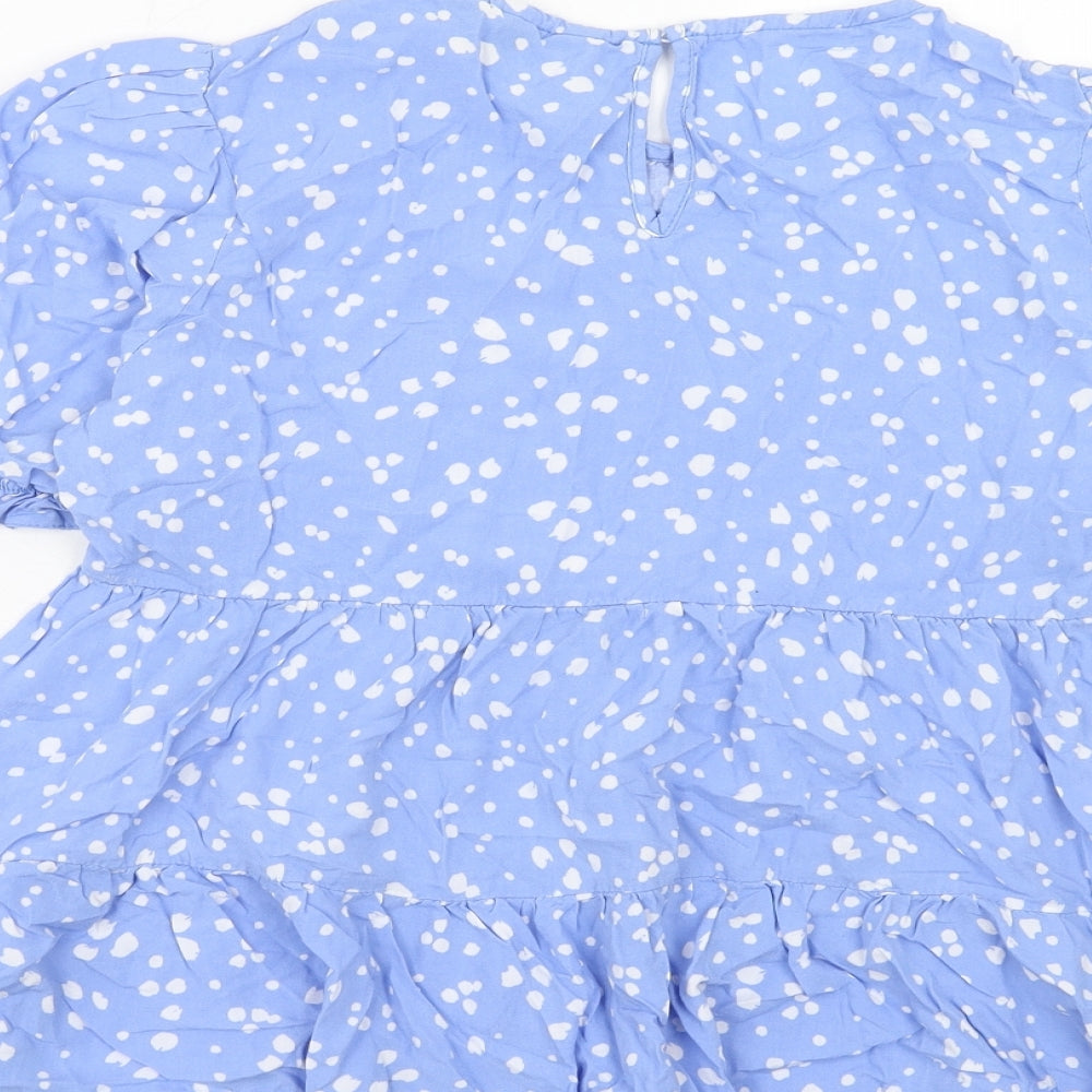 New Look Womens Blue Geometric Viscose Basic Blouse Size 14 Round Neck