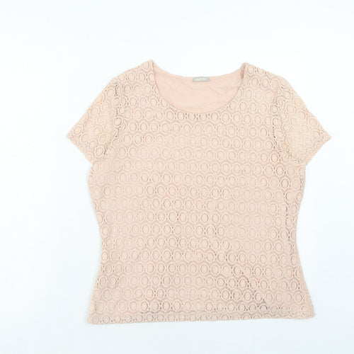 Planet Womens Pink Geometric Viscose Basic T-Shirt Size M Round Neck