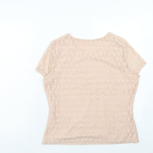Planet Womens Pink Geometric Viscose Basic T-Shirt Size M Round Neck