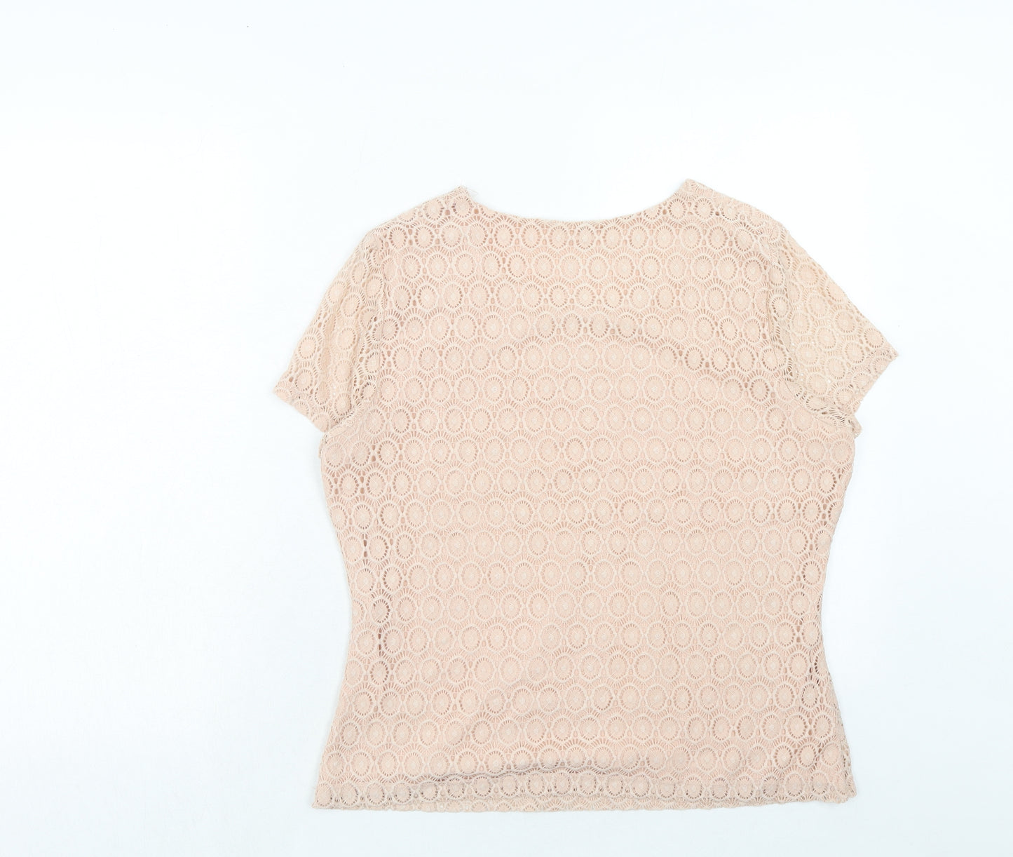 Planet Womens Pink Geometric Viscose Basic T-Shirt Size M Round Neck