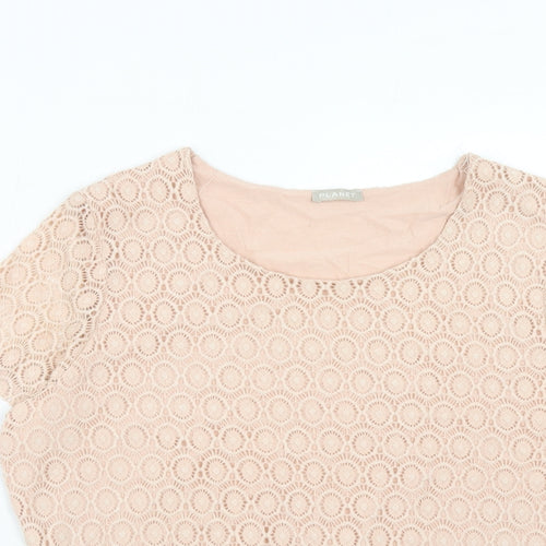 Planet Womens Pink Geometric Viscose Basic T-Shirt Size M Round Neck
