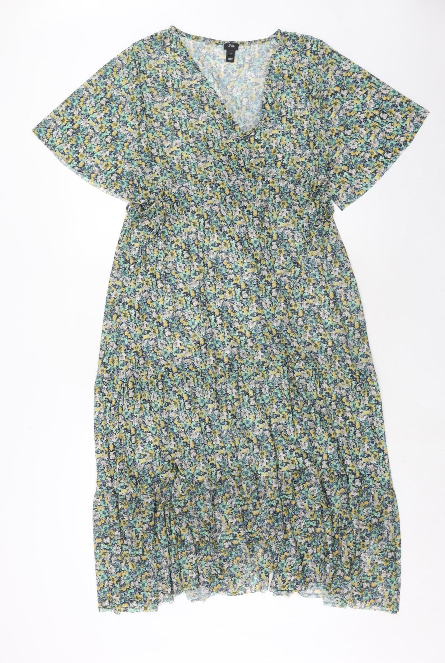 River Island Womens Green Floral Polyester Trapeze & Swing Size 12 V-Neck Pullover