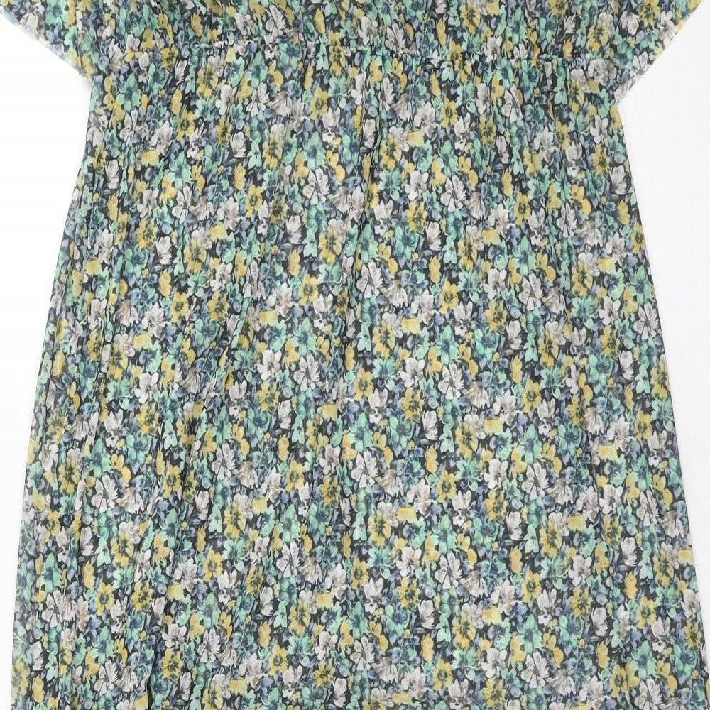 River Island Womens Green Floral Polyester Trapeze & Swing Size 12 V-Neck Pullover