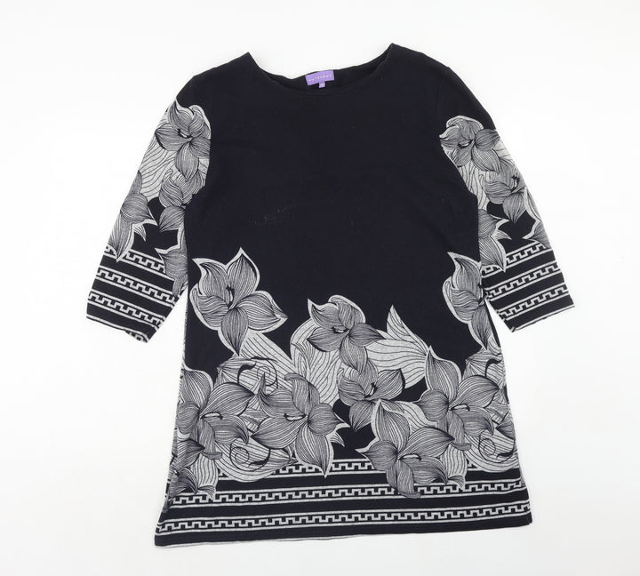 Autonomy Womens Blue Floral Polyester A-Line Size 12 Round Neck Pullover