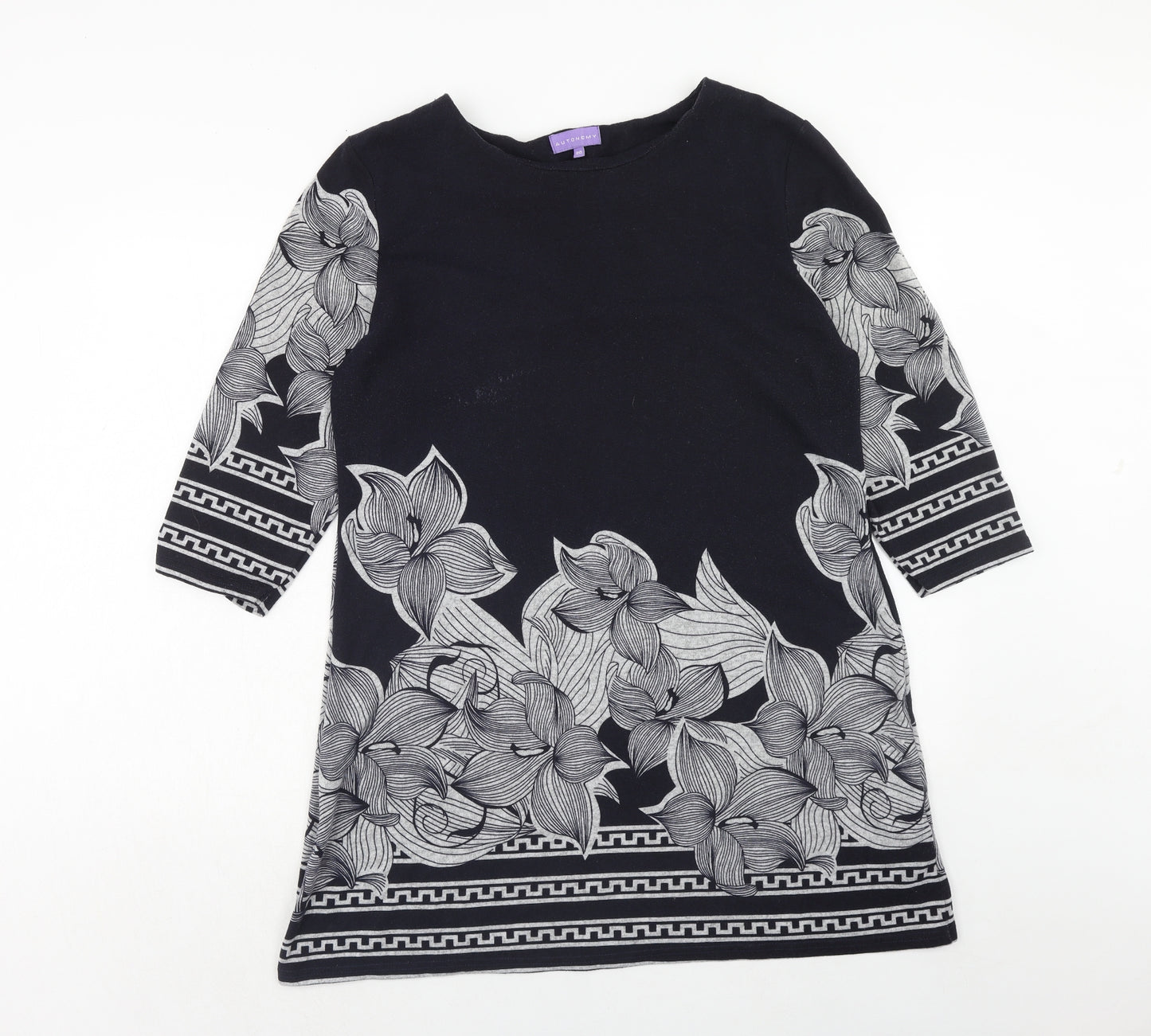 Autonomy Womens Blue Floral Polyester A-Line Size 12 Round Neck Pullover