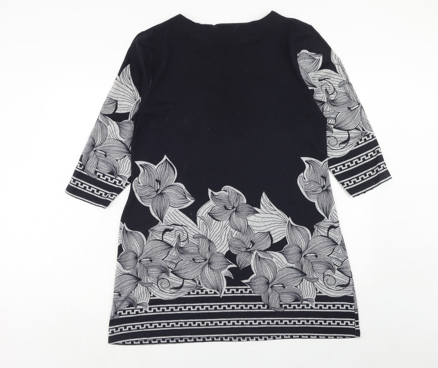 Autonomy Womens Blue Floral Polyester A-Line Size 12 Round Neck Pullover