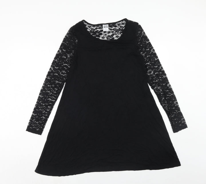 VERO MODA Womens Black Floral Viscose Trapeze & Swing Size XS Round Neck Pullover