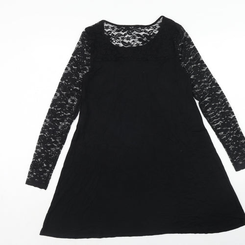 VERO MODA Womens Black Floral Viscose Trapeze & Swing Size XS Round Neck Pullover