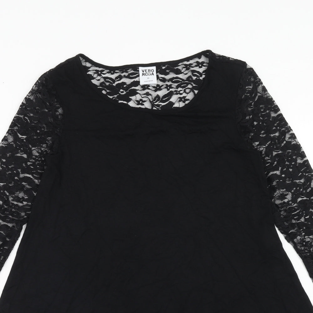 VERO MODA Womens Black Floral Viscose Trapeze & Swing Size XS Round Neck Pullover