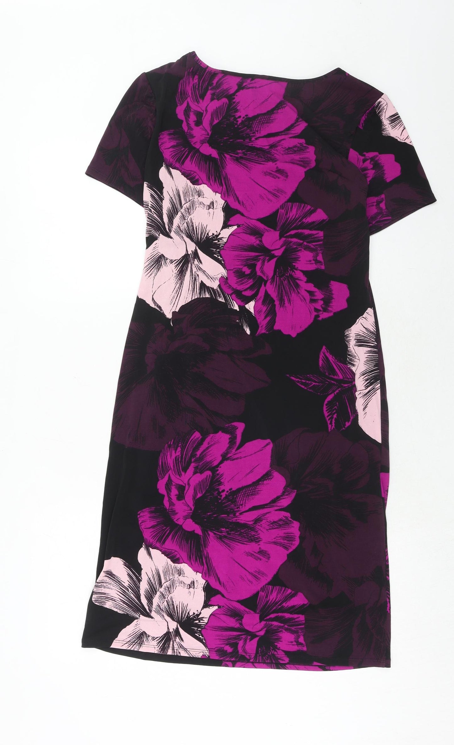 Debenhams Womens Purple Floral Polyester Shift Size 10 Round Neck Pullover