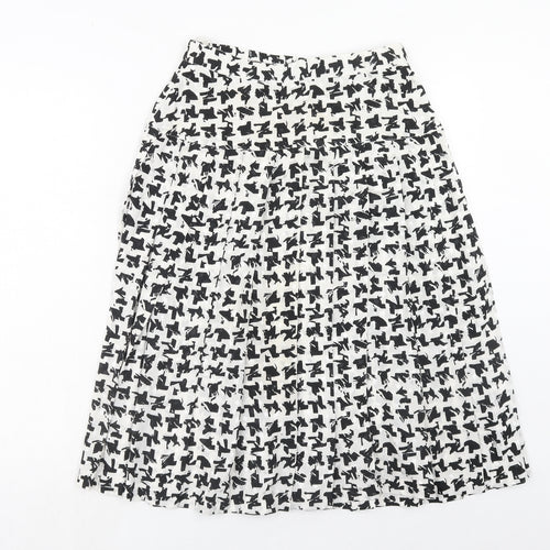 Tricoville Womens White Geometric Polyester Swing Skirt Size 12 Zip