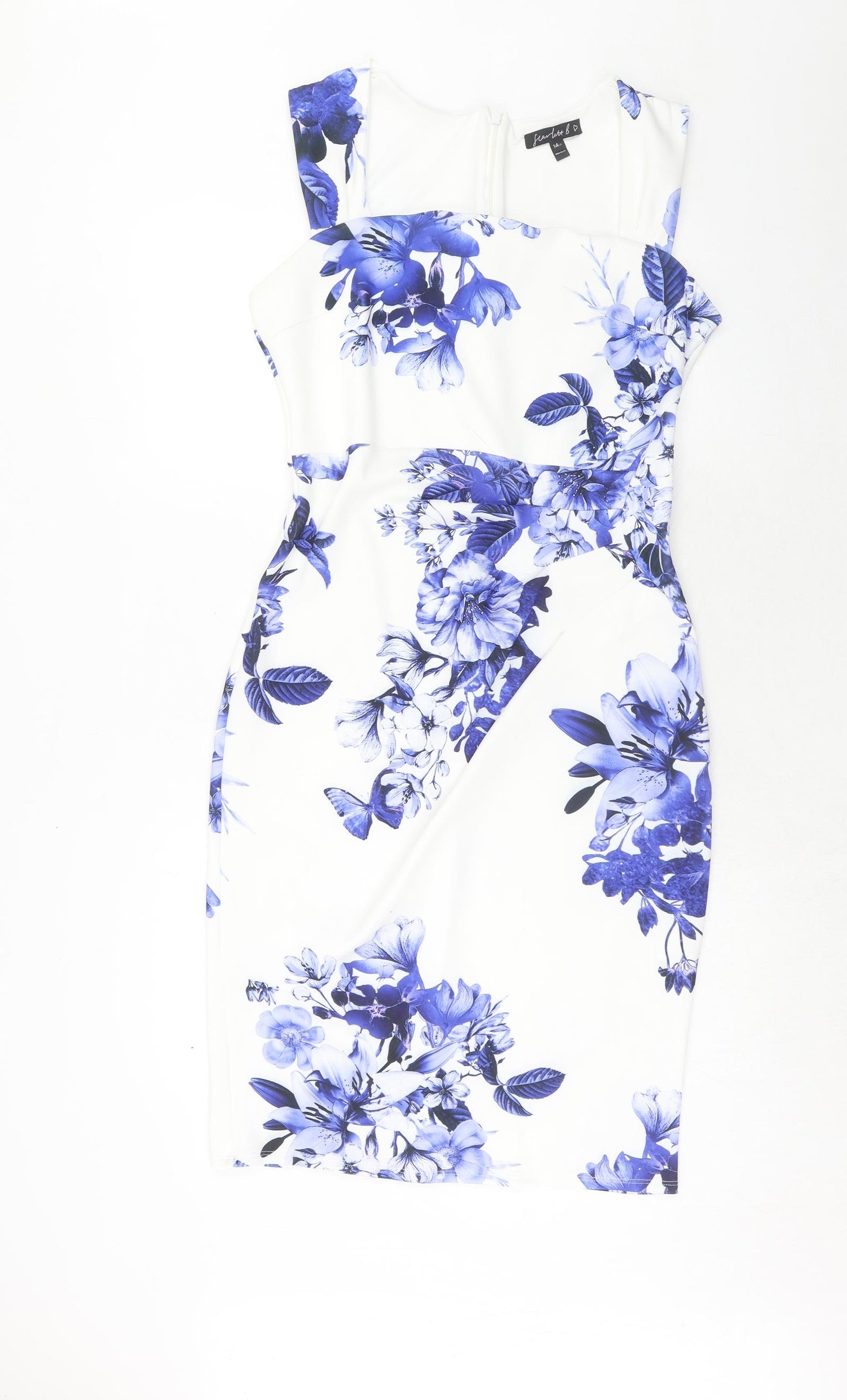 Scarlett B Womens White Floral Polyester Bodycon Size 14 Square Neck Zip