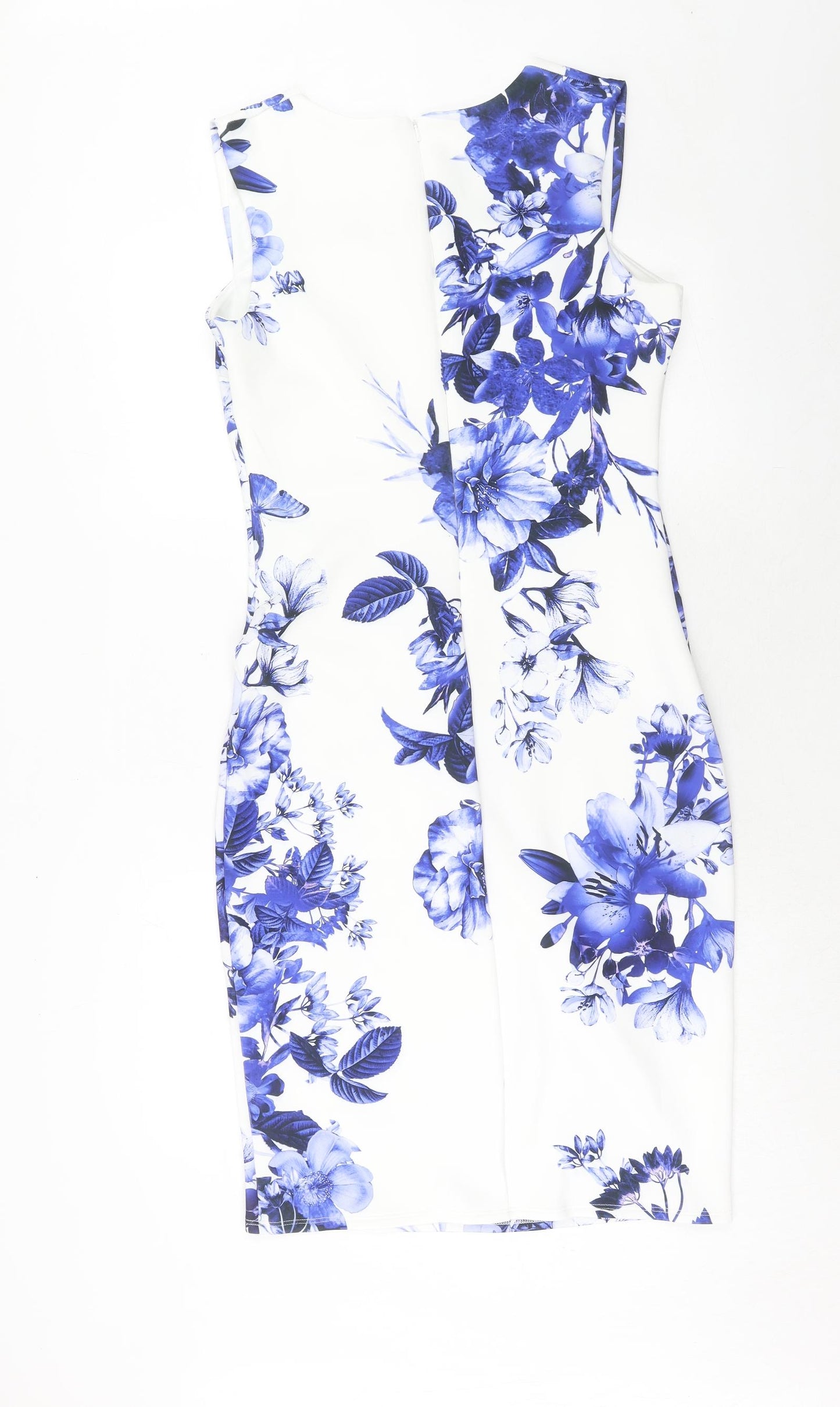 Scarlett B Womens White Floral Polyester Bodycon Size 14 Square Neck Zip