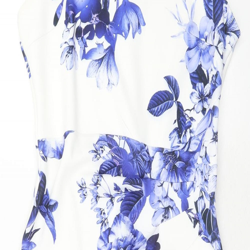 Scarlett B Womens White Floral Polyester Bodycon Size 14 Square Neck Zip