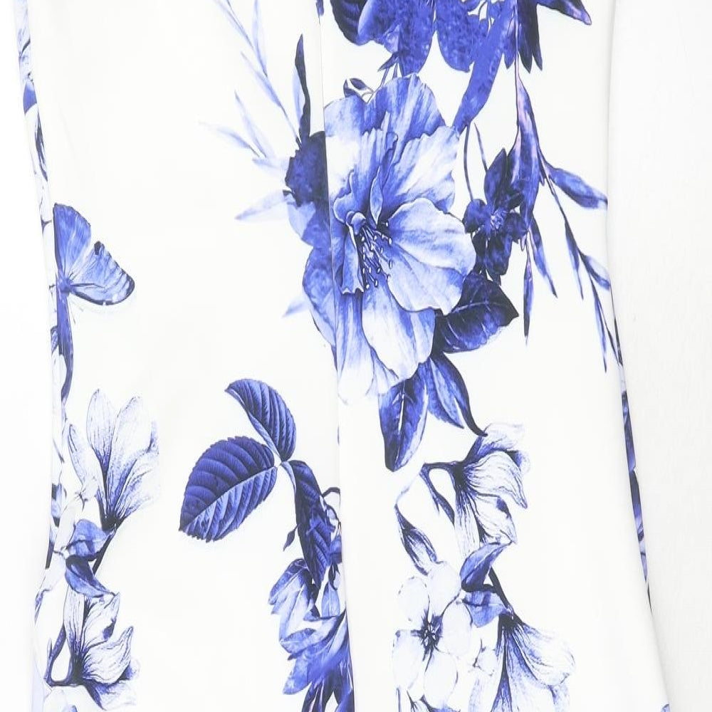 Scarlett B Womens White Floral Polyester Bodycon Size 14 Square Neck Zip