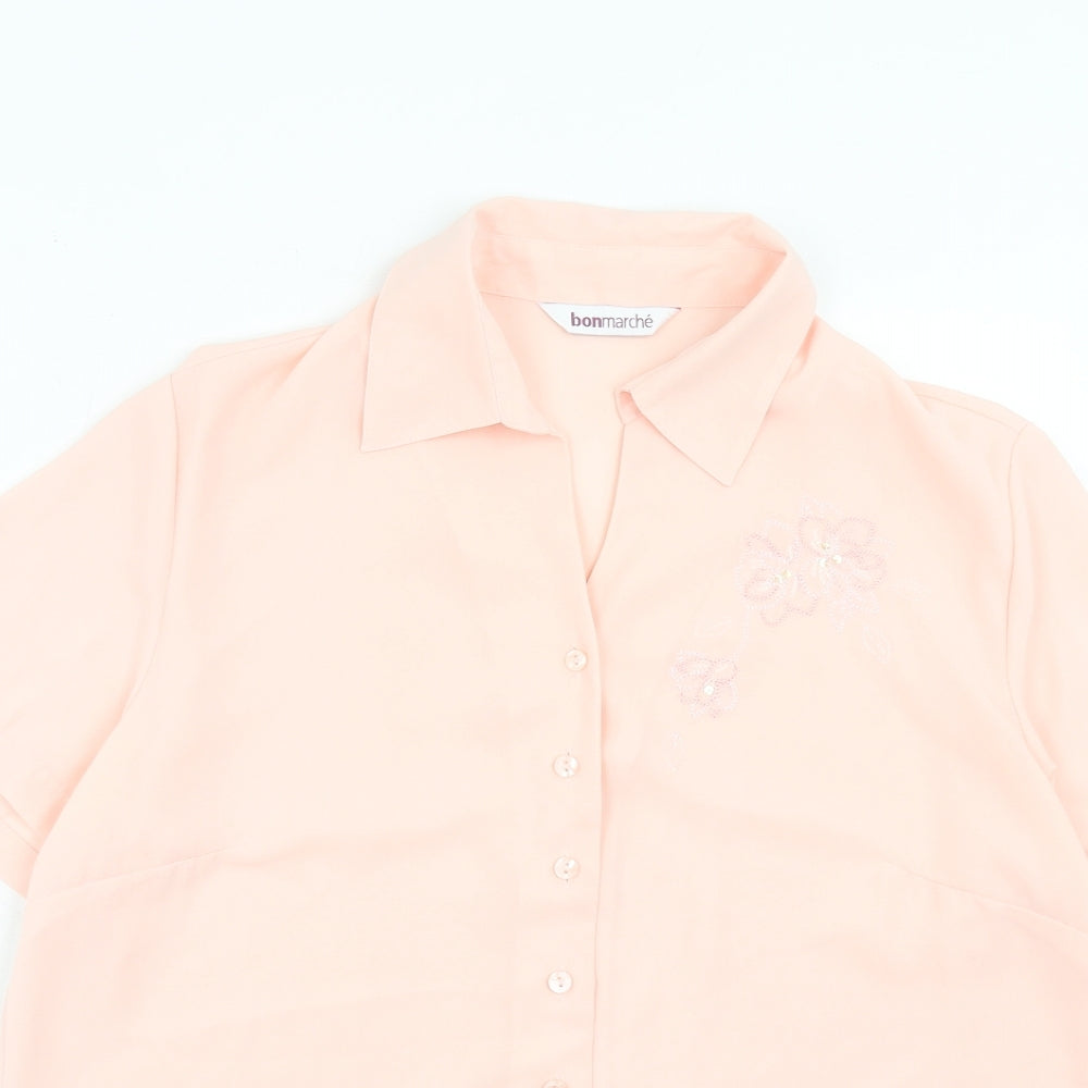 Bonmarché Womens Pink Polyester Basic Button-Up Size 16 Collared