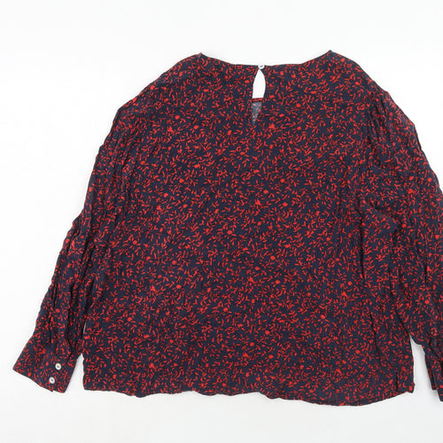 Marks and Spencer Womens Blue Geometric Viscose Basic Blouse Size 12 Round Neck