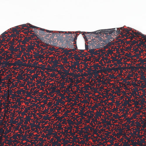 Marks and Spencer Womens Blue Geometric Viscose Basic Blouse Size 12 Round Neck